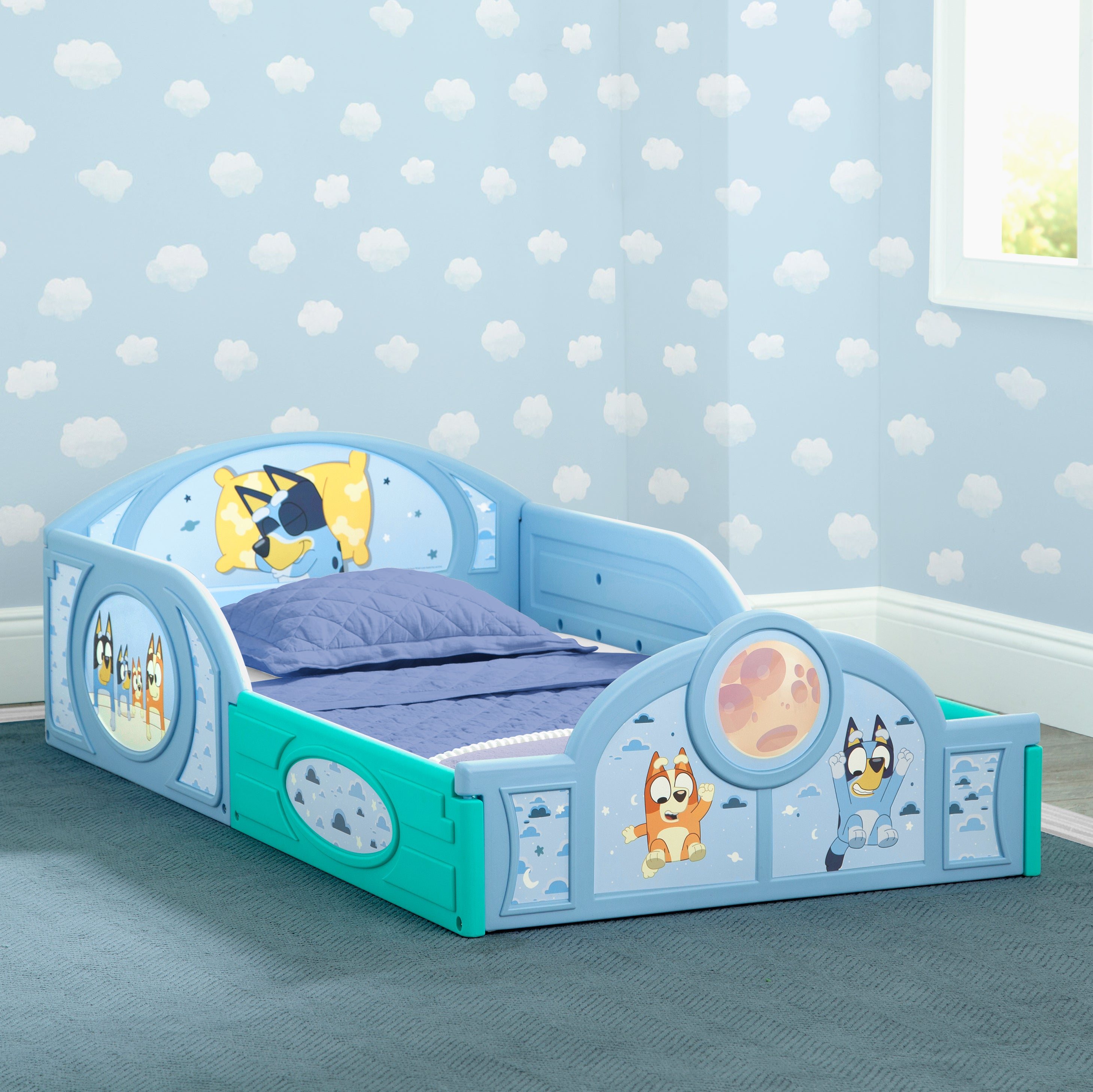 Bluey Sleep and Play Toddler Bed with Built-In Guardrails