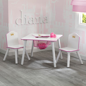 Princess Crown Kids Chair Set and Table, White/Pink 1