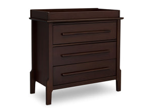 Serta Walnut Espresso (1324) Mid-Century Modern 3 Drawer Dresser with Changing Top, Angle c2c 2