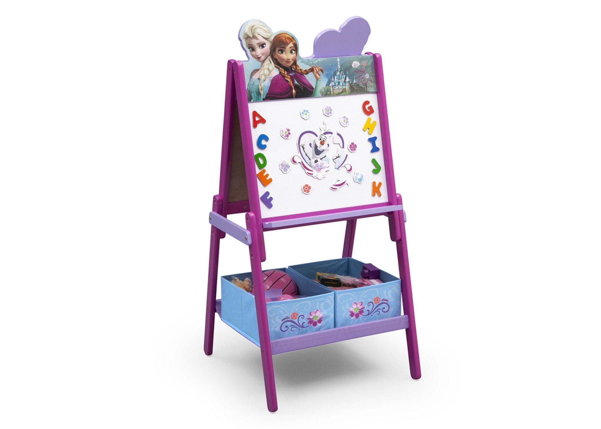 Delta Children Frozen Wooden Double Sided Activity Easel with Storage, Right View with Props a2a Frozen (1089)