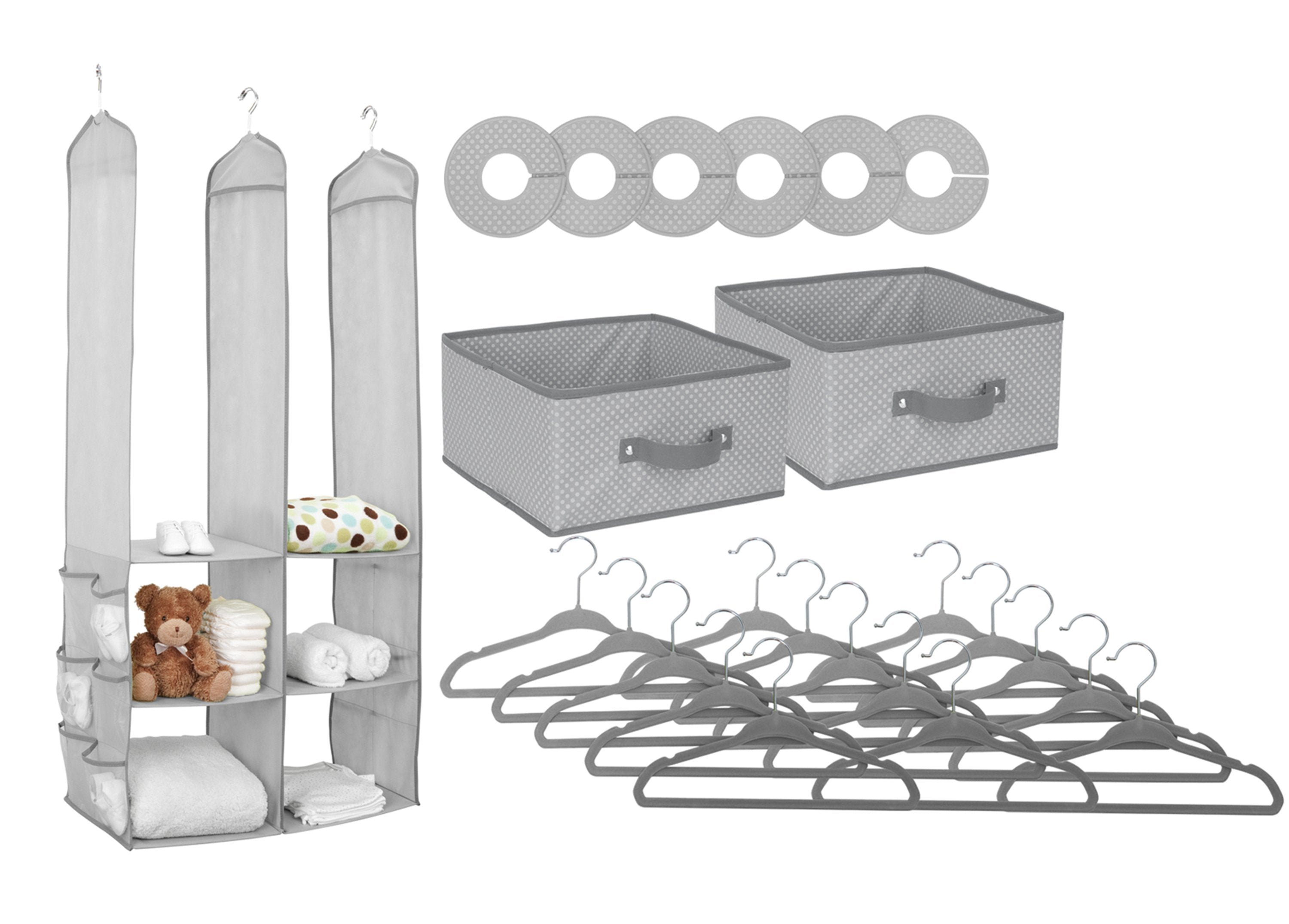 Delta Children Dove Grey (058) 48-Piece Nursery Storage Set (SS2056), Silo, a2a